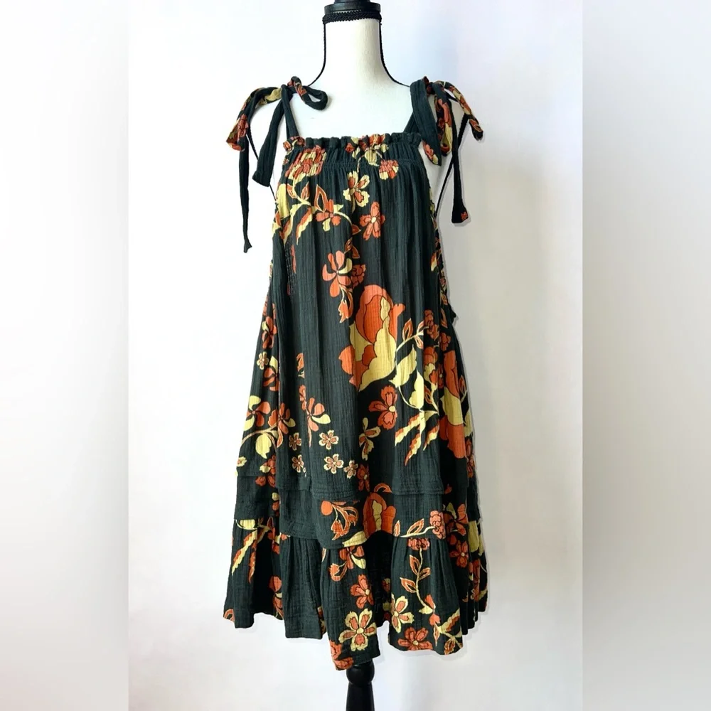 FREE PEOPLE Fluer Floral Printed Tunic Dress Top Sundress Beach‎ Summer Sz XS
